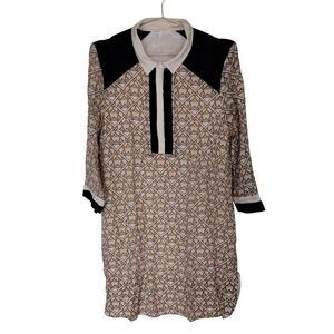 ARYN K Womens Beige Black Geometric Tunic Dress Sz L Art Deco